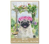 CREATCABIN Plaque Métal Vintage pour Chien Plaque Peinture Rétro Toilettes Décoration Murale Fer Décoration Murale Suspendre pour Salle Bain 30x20cm Carlin Jardin Depuis vivent Vie en Pleine Floraison