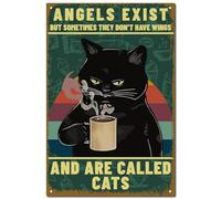 CREATCABIN Plaque Métallique en Forme d'ange Chat Café Rétro en Étain-Décoration Murale Vintage-Plaque en Fer-Décoration Murale Suspendre pour Café,Maison,Bière,Salle Bain,Cuisine,Restaurant-40x15cm