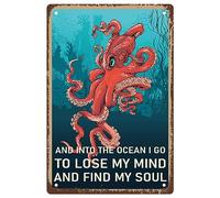 CREATCABIN Plaque Poulpe Et dans L’Océan Métal Étain Signe Je Vais Perdre La Tête Et Trouver Mon Âme Plaques Emon Vintage Affiches Rétro Galerie Art Mural Impression Suspendu pour Home Cafés 8x12inch