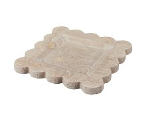 CREATCABIN Plateau Décoratif Travertin Plateau à Bijoux Marbre Beige Carré pour Salle Bain Cuisine Porte Vaisselle Bord Festonné Plaque Rangement Pierre pour Bijoux Bague Café Parfum Savon 20x20cm
