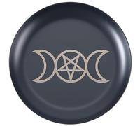 CREATCABIN Plateau Rituel Pentagramme en Acier Inoxydable Plat Rond Noir pour Bijoux Offrandes de Tarot Bougies Porte Bijoux Brûleur D'Encens Radiesthésie 10x10cm