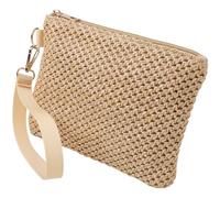 CREATCABIN Pochette Cosmétique Tissée Paille Beige Sacs Main Paille Plage Bohème Sacs Rangement Portables pour Vacances Voyage Sacs d'embrayage pour Camping Plein Air Organisateur D'Outils 21x15cm