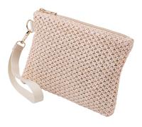 CREATCABIN Pochette Cosmétique Tissée Paille Blanc Cassé Sacs Main Paille Plage Bohème Sacs Rangement Portables pour Vacances Voyages Camping Plein Air Organisateur Produits Toilette Sacs Main 21x15cm