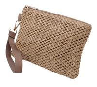 CREATCABIN Pochette Cosmétique Tissée Paille Marron Sacs Main Paille Plage Bohème Sacs Rangement Portables pour Vacances Voyage Sacs d'embrayage pour Camping Plein Air Organisateur D'Outils 21x15cm