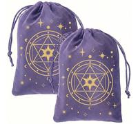 CREATCABIN Pochette de Rangement en Velours Violet Étoilé 2 pièce Pochette à Cordon pour Cartes de Tarot Dés Bijoux Cristaux Matériel de Divination et de Sorcellerie 18x13.5cm