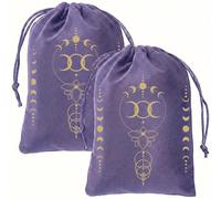 CREATCABIN Pochette pour Cartes Tarot «Phases la Lune» Violette 2 pièce avec Cordon Serrage Velours Idéale pour Ranger Vos Jeux Tarot Bijoux Cristaux Dés et Autres Objets Divination 18x13.5cm