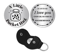 CREATCABIN Pocket Hug Token Long Distance Relationship Keepsake Double Face Inspirational Gift with PU Leather Keychain for Friends Family Daughter Son 1.2 x 1.2 inch