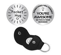 CREATCABIN Pocket Hug Token Long Distance Relationship Keepsake Double Face Inspirational Gift with PU Leather Keychain for Friends Fille Graduation Son 1.18 inch-You're Awesome