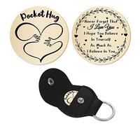 CREATCABIN Pocket Hug Token Long Distance Relationship Keepsake Double Face Inspirational Gift with PU Leather Keychain for Friend Daughter 1.2Inch-Never Forget That I Love You(Gold)