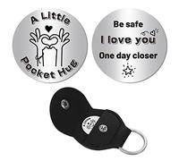 CREATCABIN Pocket Hug Token Long Distance Relationship Keepsake Double Face Inspirational Gift with PU Leather Keychain for Friends Family Daughter Son 1.2 x 1.2 inch