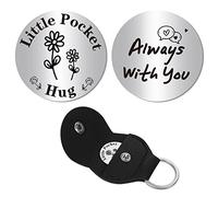 CREATCABIN Pocket Hug Token Souvenir en Acier Inoxydable Double Face Relation Longue Distance Souvenir Penser à Vous Cadeaux avec Porte-Clés en Cuir PU pour Garçons Fils Fille Famille 1.2 x 1.2 Pouce