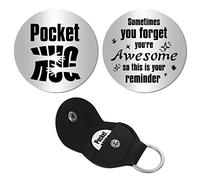 CREATCABIN Pocket Hug TokLong Distance Relationship Keepsake Double Face Inspirational Gift with PU Leather Keychain for Friends Son 1.2 inch-Sometimes You Forget You're Awesome