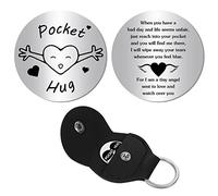 CREATCABIN Pocket Hug TokLongue Distance Relation Souvenir Double Face Acier Inoxydable Cadeau Inspirant avec Porte-Clés Cuir PU pour Amis Petit Ami Amant Mari 3cm