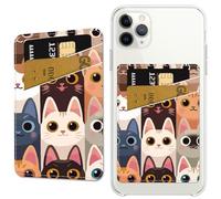 CREATCABIN Porte Cartes de Téléphone en Cuir pour Chat Porte Cartes de Crédit Adhésif Fin à Double Poche Compatible avec la Plupart des Téléphones pour Femmes et Hommes 9.5x6.5cm