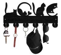 CREATCABIN Porte-Clés Mural en Forme de Chat Noir avec Crochets pour Porte-Clés en Bois avec 6 crochet pour Organisateur de Clés,Décoration Murale pour Serviettes,Entrée,Porte D'Entrée,Couloir 30x14cm