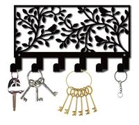 CREATCABIN Porte-Clés Mural en Forme D'Oiseaux Sur Branches-Crochets Métal pour Porte D'Entrée-Noir-Organiseur Clés-Décoration Murale Suspendre avec 6crochet pour Porte D'Entrée-27x15cm