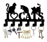 CREATCABIN Porte-Clés Noir en Fer,Crochets Muraux pour Clés Murales avec 10 Crochet,Organisateur de Clés à Suspendre en Métal,Décoration Murale pour Entrée,Porte D'Entrée,Couloir,27x16cm,I Love Cats
