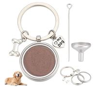 CREATCABIN Porte Clés Souvenir Poils Chien Fourrure D'Animal Compagnie | Porte-poils rond acier inoxydable avec breloques forme cœur et d'os idéal pour les amoureux des chiens 6.5cm