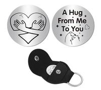 CREATCABIN Porte-Clés Souvenir Relation Longue Distance en Acier Inoxydable Double Face avec Clip en Cuir pour Amis et Famille Inspirant 1.2,(5) cm - un Câlin Moi à Vous