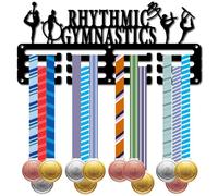 CREATCABIN Porte-Médail Gymnastique Rythmique,Présentoir Médailles,Support Sport Métal Suspendre,Petit Support Fer,Décoration pour Femmes,Badge Mural pour Maison,Course,Médaillé,Noir,29x13 cm