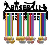 CREATCABIN Porte-Médaille Baseball Support Médaille Présentoir Sport Métal à Suspendre Petit Support Fer Décoration pour Mur Maison Badge Course Marathon Médaillé Noir 11.4 x 5.1(5) cm