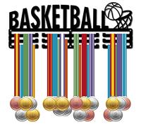 CREATCABIN Porte-Médaille Basket-Ball Porte-Médaille SportMétal Cintre Mural Noir Décor Award Display Case Badge Holr Racks for 3 Rung Medalist Winners Running Gymnastics Over 60 Medals