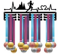 CREATCABIN Porte-Médaille Course à Pied avec Support Médaille Sport sur 60+ médailles Récompense Support Fer Cadre Mural à Suspendre pour Médaillé Coureur Gymnastique Marathon Athlète Cadeau 40x15cm