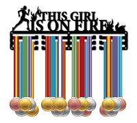 CREATCABIN Porte-Médaille Course à Pied avec Support Médailles Sport sur 60+ médailles Récompense Cadre Fer à Suspendre Mur pour Femme Coureur Marathon Athlète Cadeau 40x15cm-This Girl is on Fire