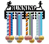 CREATCABIN Porte-Médaille Course à Pied Médaille Cintre Présentoir Sports Métal Suspendu Récompenses Fer Petit Mont Décor Récompenses pour Accueil Badge Course Coureur Marathon Natation Noir 29x13cm