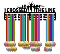 CREATCABIN Porte-Médaille Course à Pied pour Médailles de Sport sur 60+ médailles Award Support Mural en Fer à Suspendre Décor pour Coureur Marathon Athlète Médaillé Noir 40x14.3cm I Crossed The Line