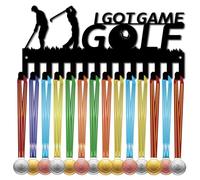 CREATCABIN Porte-Médaille de Golf,Présentoir à Suspendre pour Récompenses D'Athlète,Petit Support Mural en Fer avec 14 Crochet pour Ruban de Compétition,Cordon,Médailles,Médaillé,Noir,29x13cm