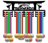 CREATCABIN Porte-Médaille de Taekwondo,Porte-Médailles,Décoration à Suspendre,Support Mural,3 Ligne,Décoration de Salle,Cadeau pour Joueur de Taekwondo,Gagnant de Course,Noir,40x15cm