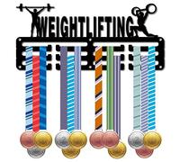 CREATCABIN Porte-Médaille D'Haltérophilie Porte-Médaille Présentoir Sport Métal Récompenses à Suspendre Fer Petit Support Décor Récompenses pour Mur Home Badge Race Runner Marathon Noir 29x13cm