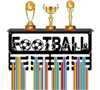 CREATCABIN Porte-Médaille Football,Présentoir pour Médailles,Compétition Course Sportive,Rubans,Organisateur,Support Métal,Étagère pour Trophées,Cadre pour,Coureurs,Joueurs,Cadeaux 40x20cm