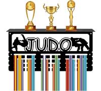CREATCABIN Porte-Médaille Judo avec Étagère à Trophées,Support Mural,Crochets,Cadre en Fer,Cintres pour Médailles Sport,Organisateur pour Suspendre 70 médaille,Badges Roudao Yudo Judoka 40x20x10cm