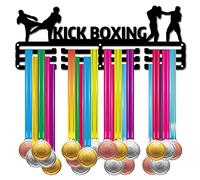 CREATCABIN Porte-Médaille Kick Boxing Strike Sport Medals Display Wall Mount Hanger Decor Suspendre Acier Inoxydable pour Stockage Badges Maison Course Pied Marathon Football Plus 60 médailles 40x15cm