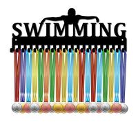 CREATCABIN Porte-Médaille Natation Cintre Médailles Nageur Athlète Récompenses Présentoir Support Mural Décor Acier Inoxydable Métal pour Accueil Badge Médaillé Gymnastique Plus 60 médailles Noir