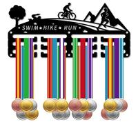 CREATCABIN Porte-Médaille Natation,Support Médaille Course Pied,Récompenses Course Sportive,Rubans Trophée,Affichage Métal,Petit Support Mural Noir Suspendre pour Nageurs Joueurs Vélo Coureurs,29x13cm