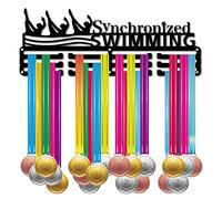 CREATCABIN Porte-Médaille Natation Synchronisée Affichage Sport Support Mural Décoration Inoxydable Récompense Suspendre pour Stockage Badges Maison Athlète Nageur Marathon Plus 60 médailles 25x18cm