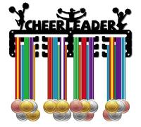 CREATCABIN Porte-Médaille Pom-Pom Girl Présentoir Médailles Sport Métal à Suspendre Petit Support Fer pour Décoration Murale Badge Maison Coureur Course Marathon Médaillé Natation Noir 11.4x5.1(5) cm