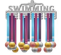 CREATCABIN Porte-Médaille Sport Natation Athlète Mots Prix Présentoir Support Mural Support de Cintre Décor pour Champions Home Badge 3 Rung Médaillé Plus de 60 Médailles15.7x5.9 Pouces