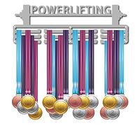 CREATCABIN Porte-Médaille Sport Powerlifting Mots Prix Présentoir Support Mural Support de Cintre Décor pour Champions Home Badge 3 Rung Médaillé Running Plus de 60 Médailles 15.7x5.3 Pouces