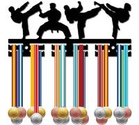 CREATCABIN Porte-Médaille Taekwondo en Acrylique à Suspendre,Décoration à Suspendre,Support Mural,2 rangée,Design pour 40+ décorations Salle,Cadeau pour Les Joueurs Taekwondo,Gagnant,Noir,29x13cm