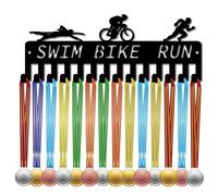 CREATCABIN Porte-Médaille Triathlon,Natation,Vélo,Course Pied,Cadre Présentation,Cadre Sportif Suspendre pour Récompenses D'Athlète,Petit Support Mural Fer pour Mur Maison,Badge Médaillé,Noir 29x11cm