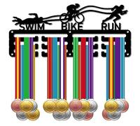 CREATCABIN Porte-Médaille Triathlon Présentoir Médaille Course Vélo Sport à Suspendre Métal Petit Support Fer Décoration pour Badge Mural Coureur Course Médaillé Marathon Noir 29 x 12.6 cm