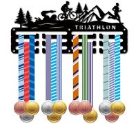 CREATCABIN Porte-Médaille Triathlon,Présentoir Médailles,Sport,Natation,Vélo,Course,Métal,Suspendre,Fer,Petit Support pour Mur,Maison,Badge,Course,Course,Natation,Football,Médaillé,Noir,29x13cm