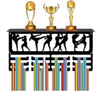 CREATCABIN Porte Médailles Boxe Étagère pour Trophées avec 12crochet Support pour Médailles Sport pour Montage Mural 60 médailles Ou Plus Cordon Ruban Support Rangement avec Cadre D'Étagère 40x20x10cm