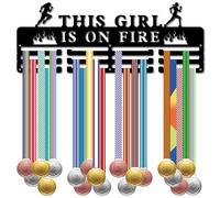CREATCABIN Porte-Médailles Course à Pied pour Fille - Support Mural pour Médailles Sport - Crochets en Fer - Organiseur pour Suspendre des Médailles Coureur Marathon 40x15cm Cette Fille Est en Feu