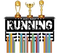 CREATCABIN Porte Médailles Course Étagère pour Trophées Sport avec 12 Crochet Support Métal pour Médailles Marathon pour Montage Mural Support pour 60 médailles et Plus 40x20x10cm Continuez à Courir