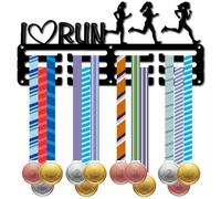 CREATCABIN Porte Médailles Course Support Mural Médailles Sport Cadre Fer Décoration avec 3 Ligne Crochets Rangement pour Récompenses Cintre pour 60 médailles Rubans Affichage Suspendu 29x13cm